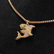 Brass Crystal Rhinestone Pendant Box Chain Necklaces, Golden, Shark, 23.62 inch(60cm)(IZ4949-1)