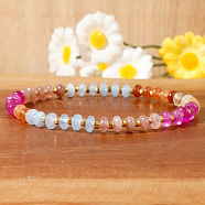 Bohemian Style Rondelle Beads Stretch Bracelets, Stackable Bracelets for Women, with Natural Mixed Gemstone, Deep Pink(AI3708-1)