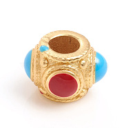 Golden Plated Brass European Beads, Large Hole Beads, with Enamel, Rondelle, Red, 10x7mm, Hole: 4mm(MPDL-L031-001B)