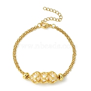 Natural Pearl Link Bracelet, 304 Stainless Steel Macrame Pouch Bracelet, Golden, 7-1/8 inch(18.2cm)(BJEW-JB09794)