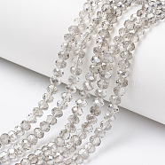 Electroplate Transparent Glass Beads Strands, Half Gray Plated, Faceted, Rondelle, Clear, 8x6mm, Hole: 1mm, about 65~68pcs/strand, 15.7~16.1 inch(40~41cm)(EGLA-A034-T8mm-E15)