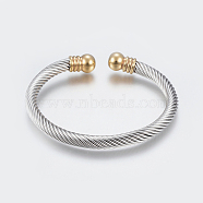 304 Stainless Steel Torque Bangles, Cuff Bangles, Round, Golden & Stainless Steel Color, 1/4 inch(0.6cm), Inner Diameter: 2 inch(5cm)(BJEW-G584-05A)