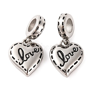 304 Stainless Steel Enamel European Dangle Charms, Love Heart Large Hole Pendants, Stainless Steel Color, 21mm, Hole: 4.5mm(STAS-B070-03P)