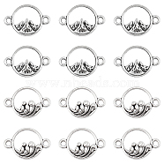 120Pcs 2 Styles Tibetan Style Alloy Connector Charms, Ring Links with Mountain & Wave, Antique Silver, 11x16~16.5x2.5~3mm, Hole: 1.6mm, 60pcs/style(TIBEP-SC0002-70)