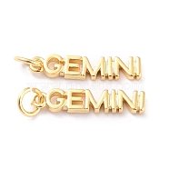 Brass Pendants, with Jump Rings, Long-Lasting Plated, Constellation/Zodiac Sign, Golden, Gemini, Gemini: 4x19x1.5mm, Hole: 3mm(KK-J276-14G)