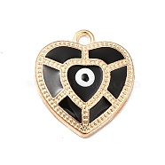 Alloy Enamel Pendants, Golden, Heart with Evil Eye, Black, 19x17x3mm, Hole: 1.6mm(PALLOY-K253-02G)