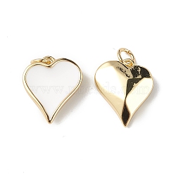 Eco-Friendly Rack Plating Brass Enamel Pendants, Lead Free & Cadmium Free, Long-Lasting Plated, Heart Charm, Real 18K Gold Plated, White, 16.5x14x5mm, Hole: 3.5mm(KK-F848-02G-06)