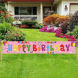 Polyester Hanging Banners Children Birthday, Birthday Party Idea Sign Supplies, Happy Birthday, Pink, 300x50cm(AJEW-WH0190-002)