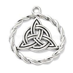 Tibetan Style Alloy Pendants, Ring with Trinity Knot Charm, Antique Silver, 34.5x30.5x2mm, Hole: 2.6mm(PALLOY-D027-16AS)