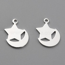 Brass Charms, Long-Lasting Plated, Star with Moon, 925 Sterling Silver Plated, 12x9.5x0.6mm, Hole: 1mm(KK-Z007-07S)