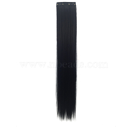 Ladies Long Straight Clip in Hair Extensions for Women Girlss, High Temperature Fiber, Synthetic Hair, Black, 21.65 inch(55cm)(OHAR-E018-01A)