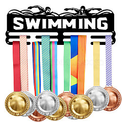 Fashion Iron Medal Hanger Holder Display Wall Rack, with Screws, Word Swimming, Sports Themed Pattern, 150x400mm(ODIS-WH0021-317)