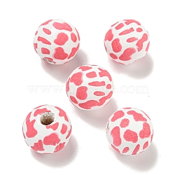 Printed Wood European Beads, Round with Leopard Print Pattern, Light Coral, 15.5~16mm, Hole: 4~4.5mm(WOOD-G022-12B)