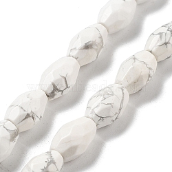 Natural Howlite Beads Strands, Faceted Rice, 12.5x8mm, Hole: 1.2mm, about 16pcs/strand, 7.68 inch(19.5cm)(G-P520-C16-01)