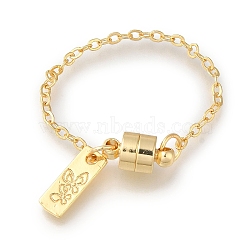 Brass Ends with Chain, Magnet Clasp, with Rectangle Pendant, Real 18K Gold Plated, 67~90mm(KK-H480-13G)