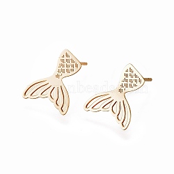 Brass Ear Studs, Fish Tail, Long-Lasting Plated, Nickel Free, Real 18K Gold Plated, 15x10.5x0.2mm, Pin: 0.7mm(EJEW-I227-01G)