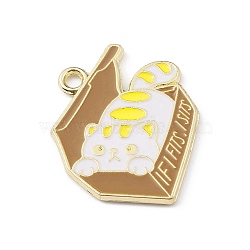 Alloy Enamel Pendants, Golden, Cat Charm, White, 27x23x1.5mm, Hole: 2mm(X-ENAM-R137-02G-03)