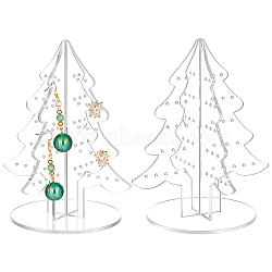 Christmas Tree Acrylic Earring Display Stands, Earring Organizer Holder, Clear, Finished Product: 9.2x9.2x15.5cm, Hole: 2mm(EDIS-WH0012-37B)