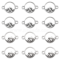 120Pcs 2 Styles Tibetan Style Alloy Connector Charms, Ring Links with Mountain & Wave, Antique Silver, 11x16~16.5x2.5~3mm, Hole: 1.6mm, 60pcs/style(TIBEP-SC0002-70)