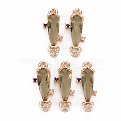 Rack Plating Brass Micro Pave Clear Cubic Zirconia Pendants, with Faceted Glass, Long-Lasting Plated, Cadmium Free & Lead Free, Cactus, Olive Drab, 18.5x7.5x3.5mm, Hole: 1.2mm(KK-T060-63B-RS)