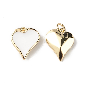 Eco-Friendly Rack Plating Brass Enamel Pendants, Lead Free & Cadmium Free, Long-Lasting Plated, Heart Charm, Real 18K Gold Plated, White, 16.5x14x5mm, Hole: 3.5mm