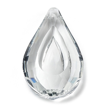Transparent Glass Pendants, Faceted, Teardrop, for Chandelier Crystal Hanging Pendants, Clear, 49.5x29x12mm, Hole: 1.8mm