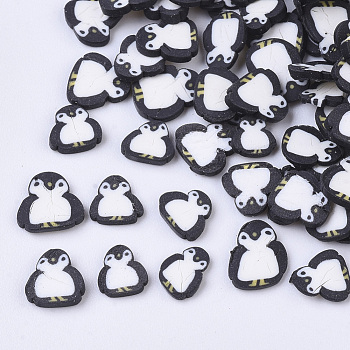Handmade Polymer Clay Cabochons, Fashion Nail Art Decoration Accessories, Penguin, Black, 4~6.5x4~5.5x0.5~1.5mm, about 35000~40000pcs/500g