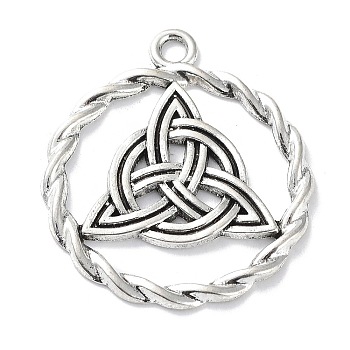Tibetan Style Alloy Pendants, Ring with Trinity Knot Charm, Antique Silver, 34.5x30.5x2mm, Hole: 2.6mm