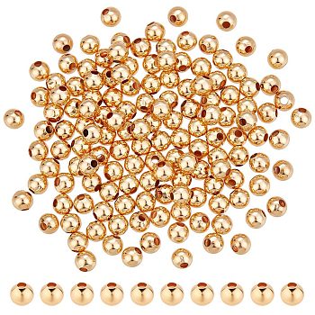 Brass Beads, Nickel Free, Round, Real 18K Gold Plated, 4mm, Hole: 1.2mm, 300pcs/box