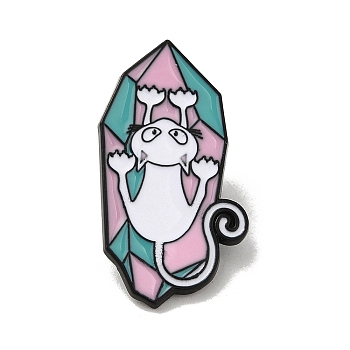 Cat & Crystal Cluster Theme Enamel Pins, Black Alloy Badge for Backpack Clothes, Colorful, 30x17x1.5mm