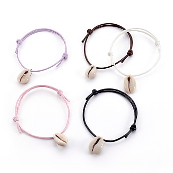 Adjustable Eco-Friendly Korean Waxed Polyester Charm Bracelets, with Cowrie Shell Beads, 2-1/8 inch(5.5cm)