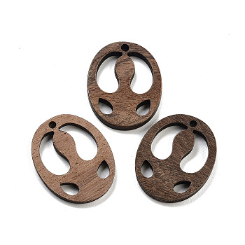 Walnut Wood Pendants, Oval, 29x23x2.5mm, Hole: 2mm