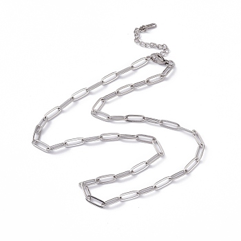 201 Stainless Steel Paperclip Chain Necklace for Men Women, Stainless Steel Color, 17.72 inch(45cm)