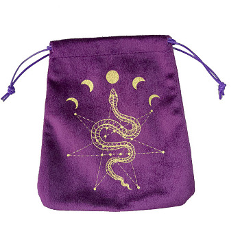 Velvet Tarot Cards Storage Drawstring Bags, Tarot Desk Storage Holder, Purple, Snake Pattern, 16.5x15cm