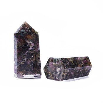 Orgone Obelisk Jumbo, Resin Pointed Home Display Decoration, Healing Stone Wands, for Reiki Chakra Meditation Therapy Decos, with Natural Tourmaline Inside, Irregular Hexagonal Prisms, 51~52x26~27x20~23mm