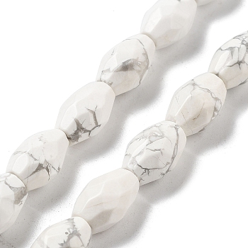 Natural Howlite Beads Strands, Faceted Rice, 12.5x8mm, Hole: 1.2mm, about 16pcs/strand, 7.68 inch(19.5cm)