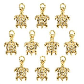 10Pcs Brass Micro Pave Clear Cubic Zirconia Pendants, Cadmium Free & Lead Free, Turtle, Golden, 16x10.5x2.5mm, Hole: 3.4mm