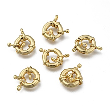 Rack Plating Brass Spring Clasps, Real 18K Gold Plated, 15x5mm, Hole: 2mm
