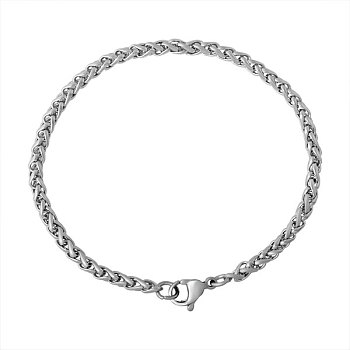 316 Surgical Stainless Steel Wheat Chain Bracelets, with Lobster Claw Clasps, Stainless Steel Color, 7-1/8 inch(180mm), 3mm