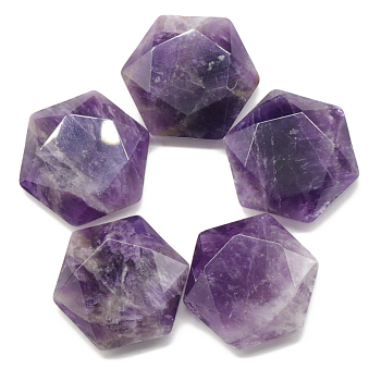 Natural Amethyst Worry Stones, Massage Tools, Faceted Hexagon, 28x25mm