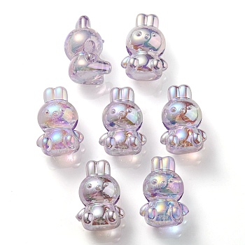 UV Plating Rainbow Iridescent Transparent Acrylic Bubble Beads, Rabbit, Violet, 18x12x10mm, Hole: 2mm