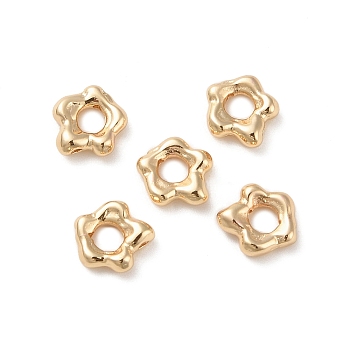 Brass Beads, Flower, Real 14K Gold Plated, 9x9x3mm, Hole: 3mm