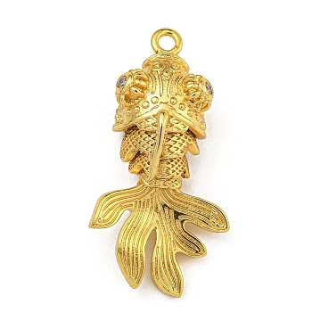 Rack Plating Brass Micro Pave Cubic Zirconia Pendants, Long-Lasting Plated, Goldenfish, Real 18K Gold Plated, 27x15x10.5mm, Hole: 1.8mm