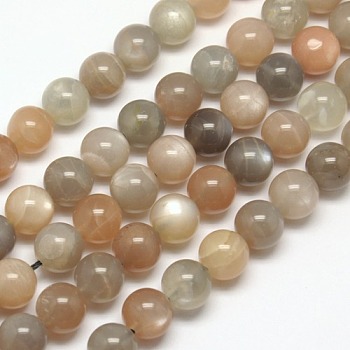 Natural Multi-Moonstone Beads Strands, Moonstone & Sunstone Beads, Round, 8mm, Hole: 1mm, about 48pcs/strand, 15.7 inch