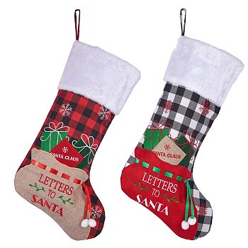 2Pcs 2 Style Christmas Socks Gift Bags, for Christmas Decorations, Word Letters to Santa, Colorful, 53x26x0.7cm, 1pc/color