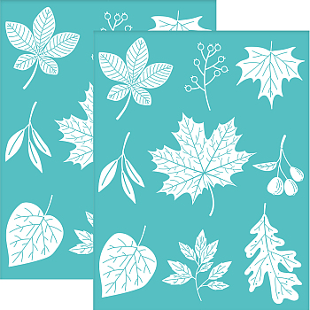 Self-Adhesive Silk Screen Printing Stencil, for Painting on Wood, DIY Decoration T-Shirt Fabric, Turquoise, Leaf Pattern, 280x220mm
