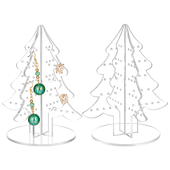 Christmas Tree Acrylic Earring Display Stands, Earring Organizer Holder, Clear, Finished Product: 9.2x9.2x15.5cm, Hole: 2mm