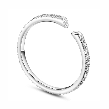 SHEGRACE Simple Design Rhodium Plated 925 Sterling Silver Cuff Rings, Open Rings, Micro Pave Grade AAA Cubic Zirconia, Platinum, Size 8, 18mm