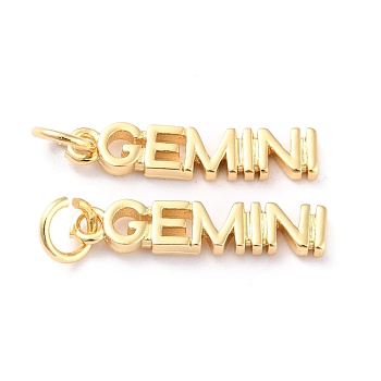 Brass Pendants, with Jump Rings, Long-Lasting Plated, Constellation/Zodiac Sign, Golden, Gemini, Gemini: 4x19x1.5mm, Hole: 3mm
