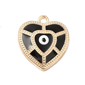Alloy Enamel Pendants, Golden, Heart with Evil Eye, Black, 19x17x3mm, Hole: 1.6mm